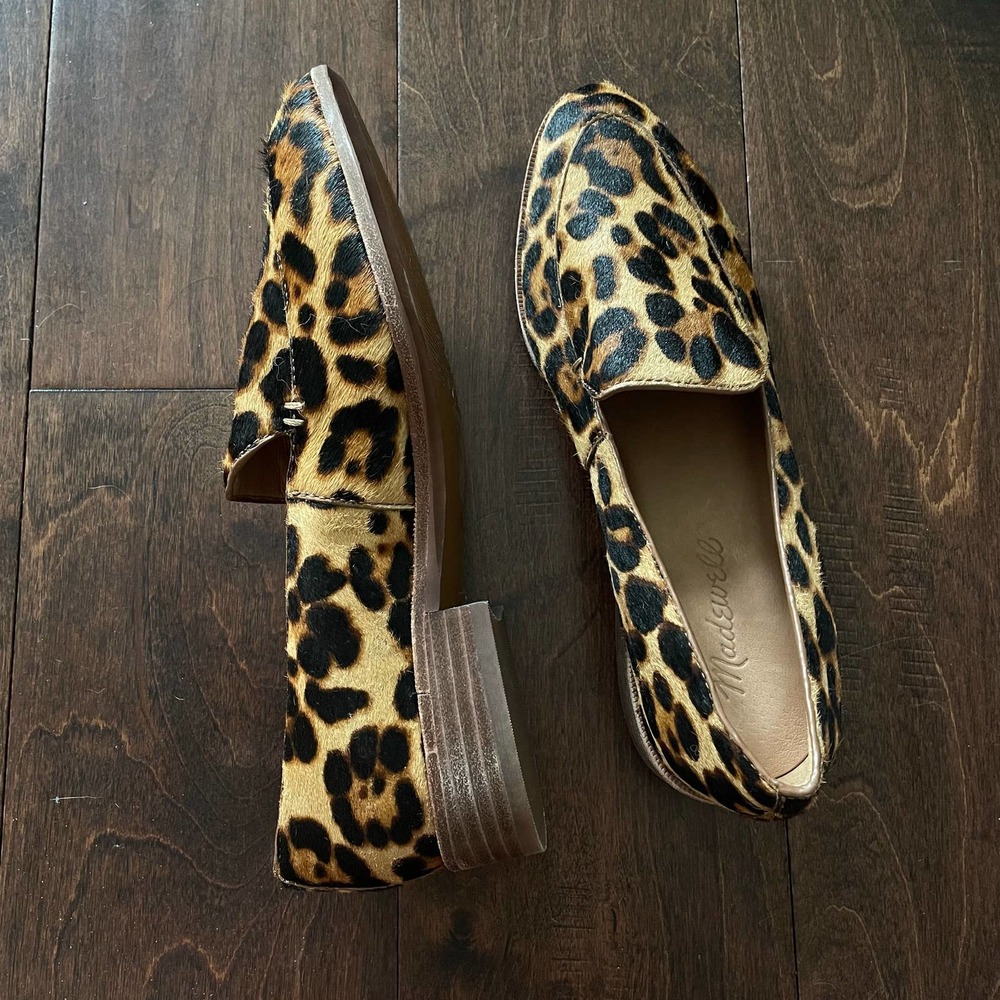new madewell leopard cheetah calf hair loafers size 5.5